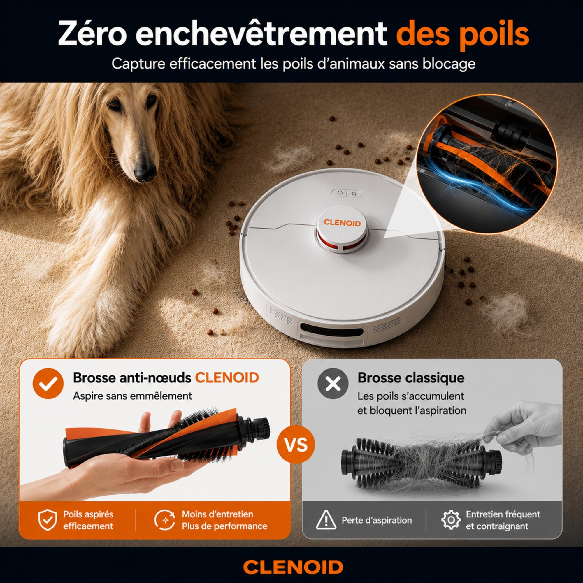Robot Aspirateur Laveur Intelligent  8000 Pa Navigation LiDAR 360° Serpillères auto-séchante vidange automatique  –CLENOID P20 PRO