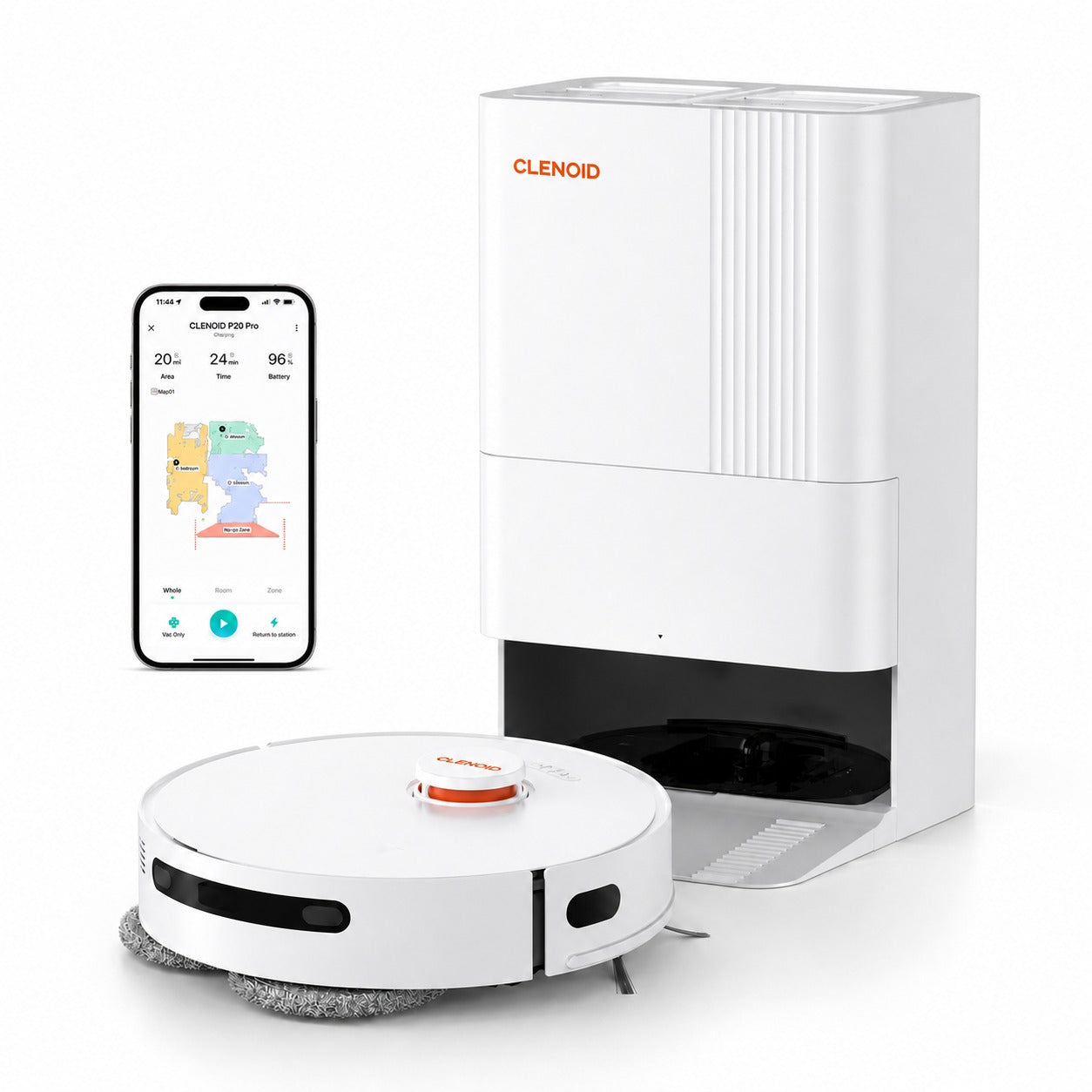 Robot Aspirateur Laveur Intelligent  8000 Pa Navigation LiDAR 360° Serpillères auto-séchante vidange automatique  –CLENOID P20 PRO