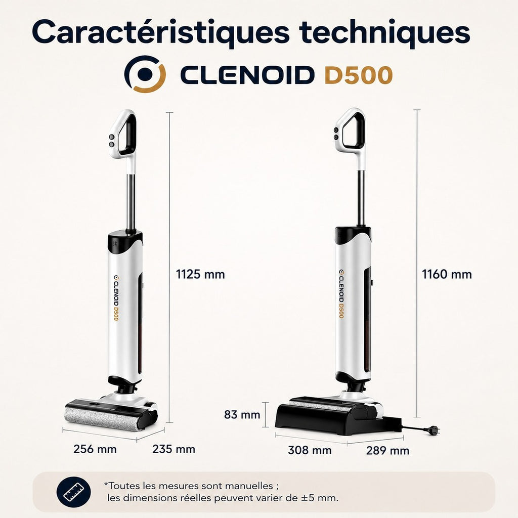 Aspirateur Laveur Sans Fil Puissant Léger Nettoyage à Plat 180° Autonettoyant  Séchage De Brosse  à Air Chaud- CLENOID D500