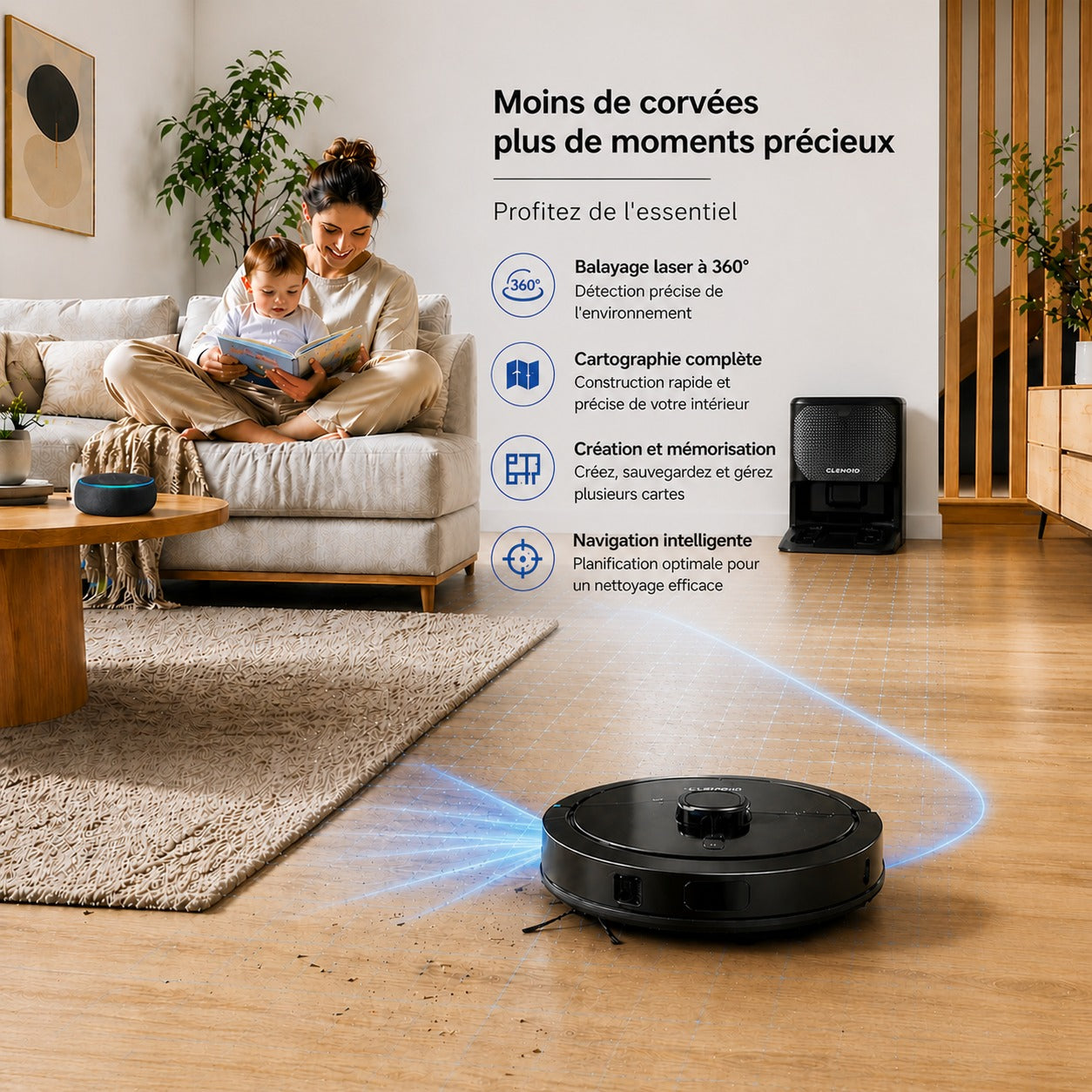 Robot Aspirateur Laveur Intelligent 6500 Pa Navigation Laser Station Auto – CLENOID G7 MAX