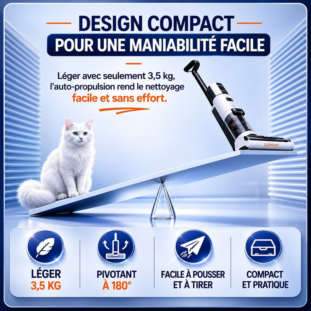 Aspirateur laveur sans fil léger autopropulsé Séchage de sol autonettoyant -CLENOID H13 CORE
