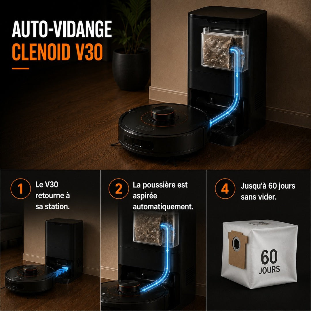 Robot Aspirateur Laveur Intelligent Aspiration puissante Poils d'animaux  application mobile  –  CLENOID V30.