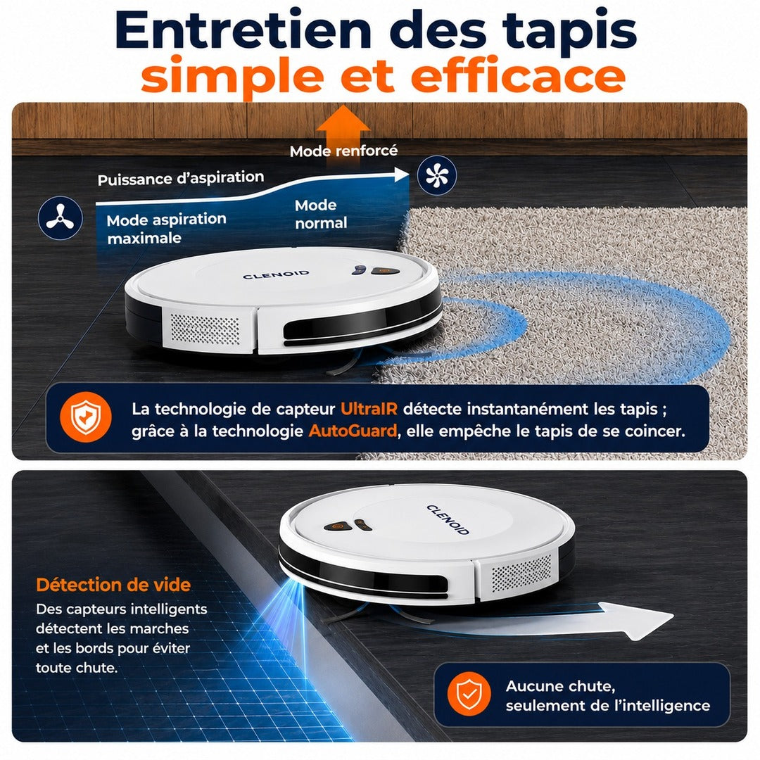 Robot Aspirateur Laveur Compact Efficace Puissante Accessible – CLENOID X2