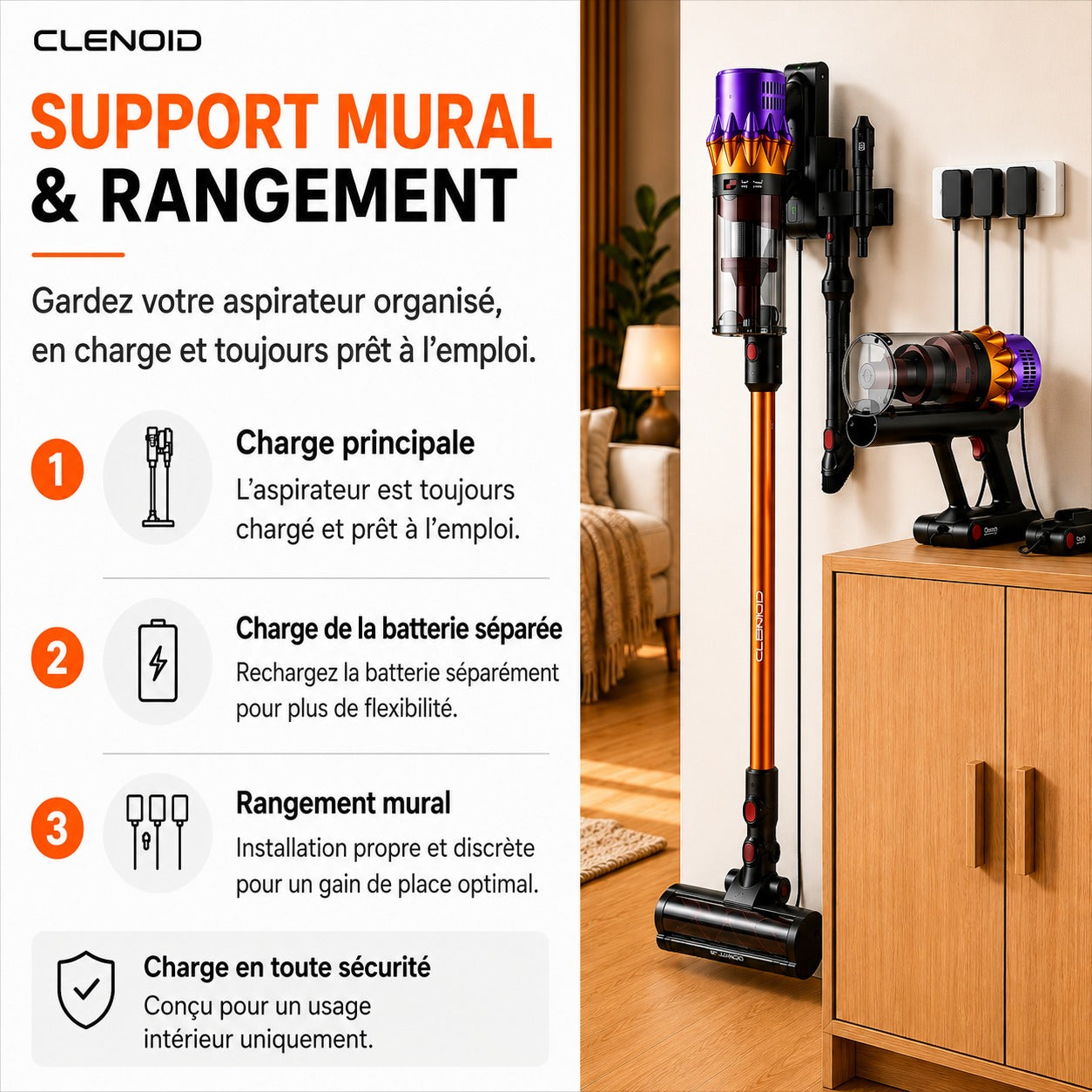 Aspirateur Balai Sans Fil Puissant Extensible Grande Autonomie Écran LED – CLENOID X8