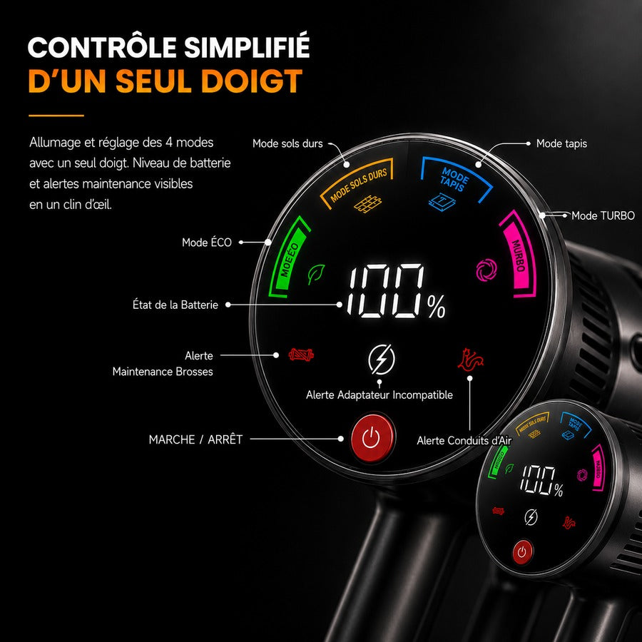 Aspirateur Balai Sans Fil Puissant Extensible Grande Autonomie Écran LED – CLENOID X8