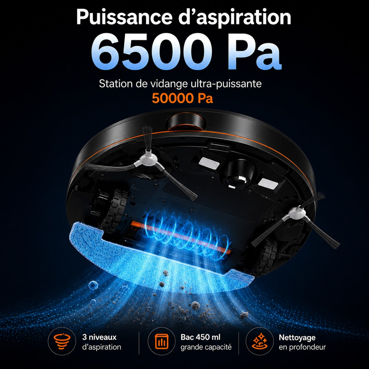 Robot Aspirateur Laveur Intelligent Aspiration puissante Poils d'animaux  application mobile  –  CLENOID V30.
