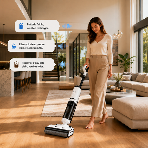 Aspirateur Laveur Sans Fil Puissant Léger Autopropulsé Séchage De Brosse  à Air Chaud Autonettoyant Ecran Led Alertes Vocal - CLENOID H15 FLOW