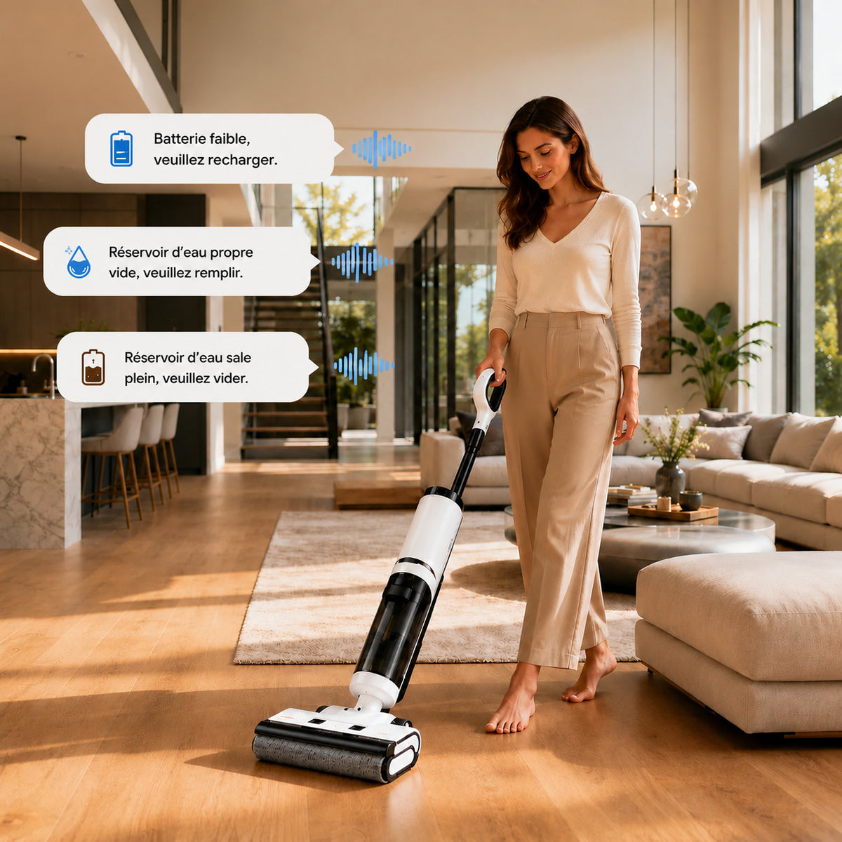 Aspirateur Balai Laveur Sans Fil 15000 Pa Autonettoyant Alertes Vocal - CLENOID H15 FLOW